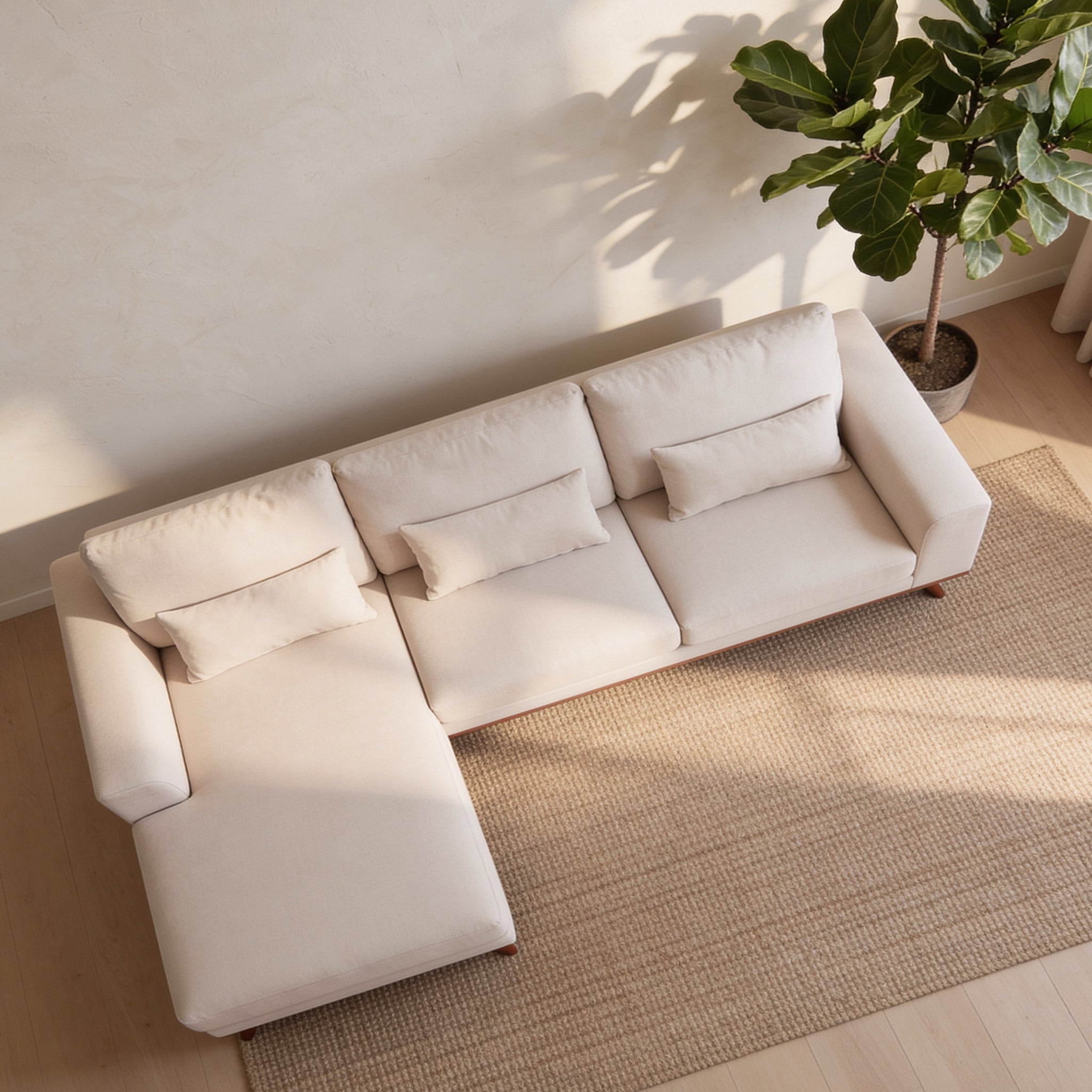 Japandi, 3-zits hoekbank links, stof Grande 03 beige