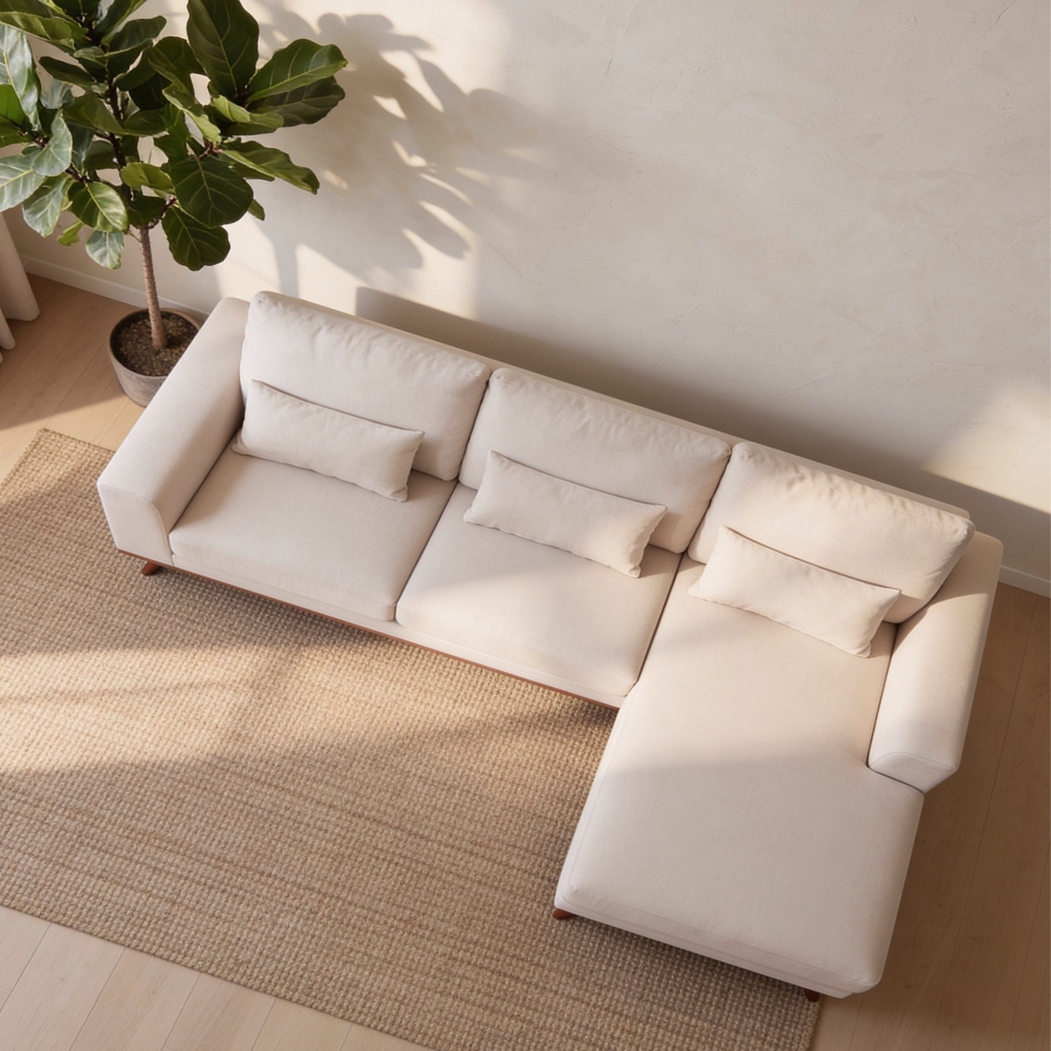 Japandi, 3-zits hoekbank rechts, stof Grande 03 beige