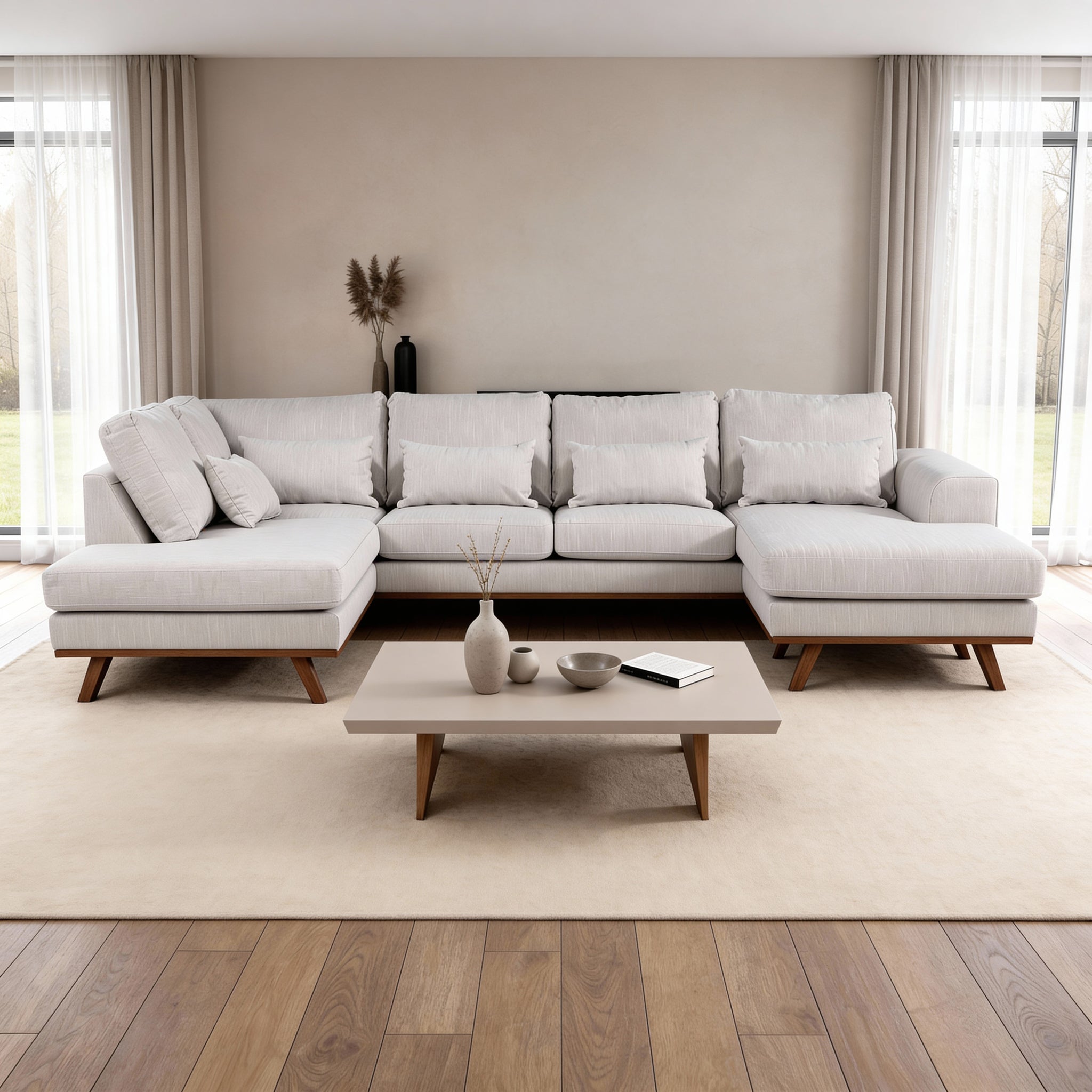 Japandi, 3-zits hoek links, stof Melva 02, M460 beige