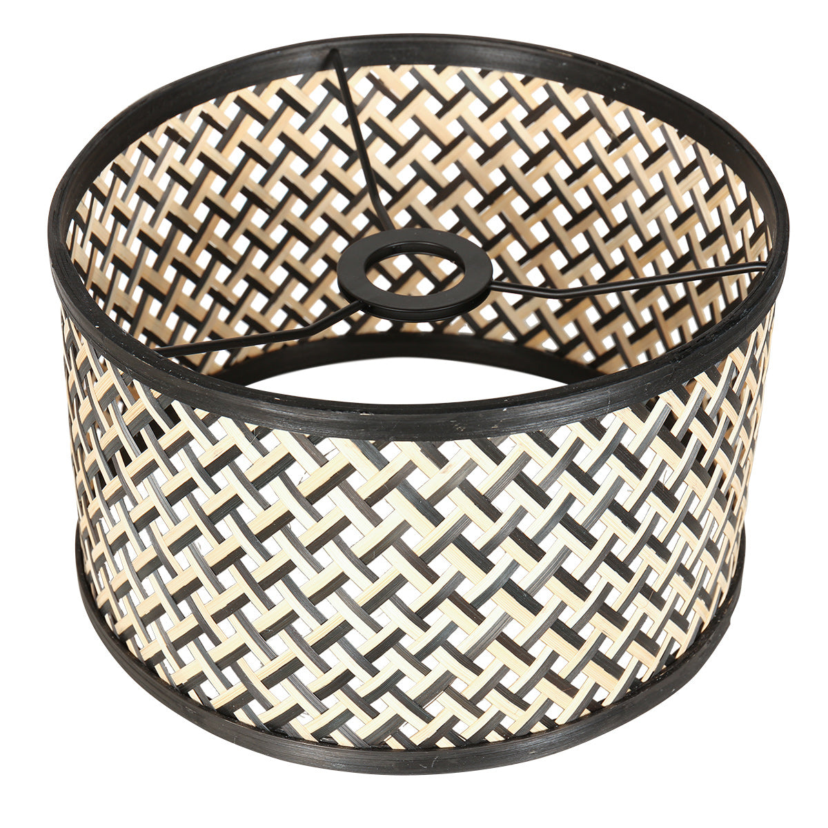 Zwarte 3-lichts hanglamp Stang 3743ZW met blank-zwart bamboekappen