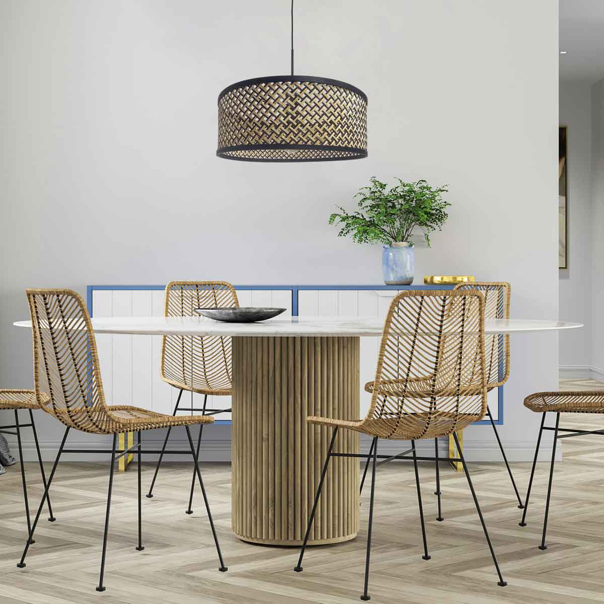 Hanglamp Sparkled Light 3753ZW zwart met zwart/beige bamboe kap