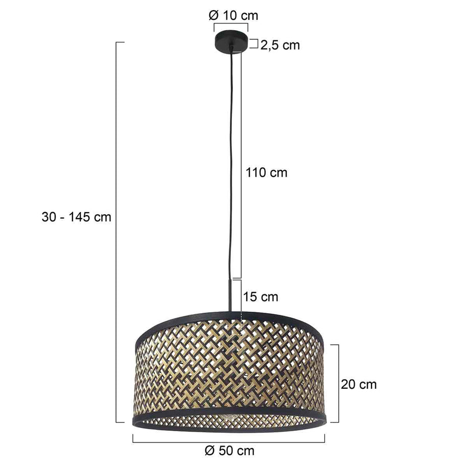Hanglamp Sparkled Light 3753ZW zwart met zwart/beige bamboe kap
