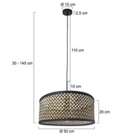 Hanglamp Sparkled Light 3753ZW zwart met zwart/beige bamboe kap