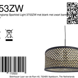 Hanglamp Sparkled Light 3753ZW zwart met zwart/beige bamboe kap