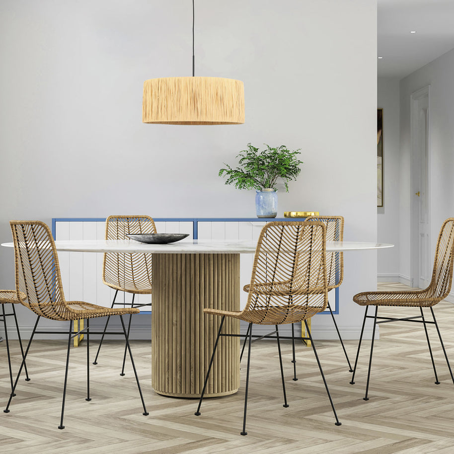 Zwarte hanglamp Sparkled Light 3754ZW met naturel gras kap