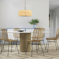 Zwarte hanglamp Sparkled Light 3754ZW met naturel gras kap