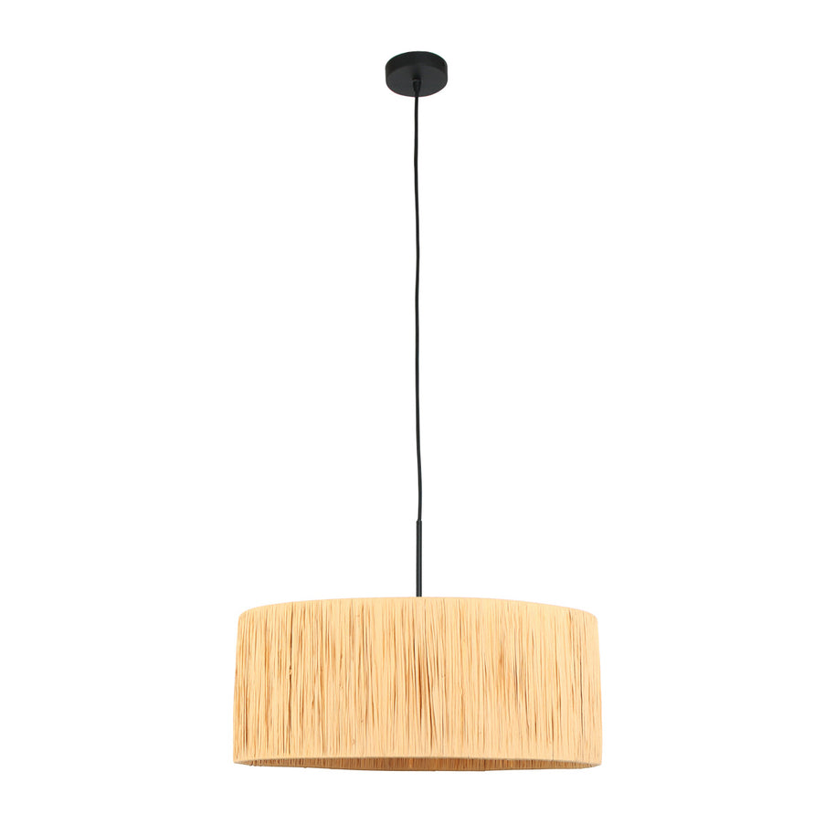Zwarte hanglamp Sparkled Light 3754ZW met naturel gras kap