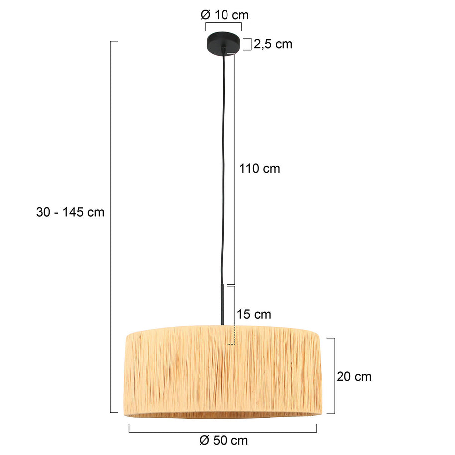 Zwarte hanglamp Sparkled Light 3754ZW met naturel gras kap