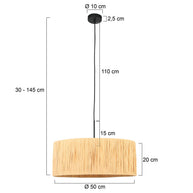 Zwarte hanglamp Sparkled Light 3754ZW met naturel gras kap