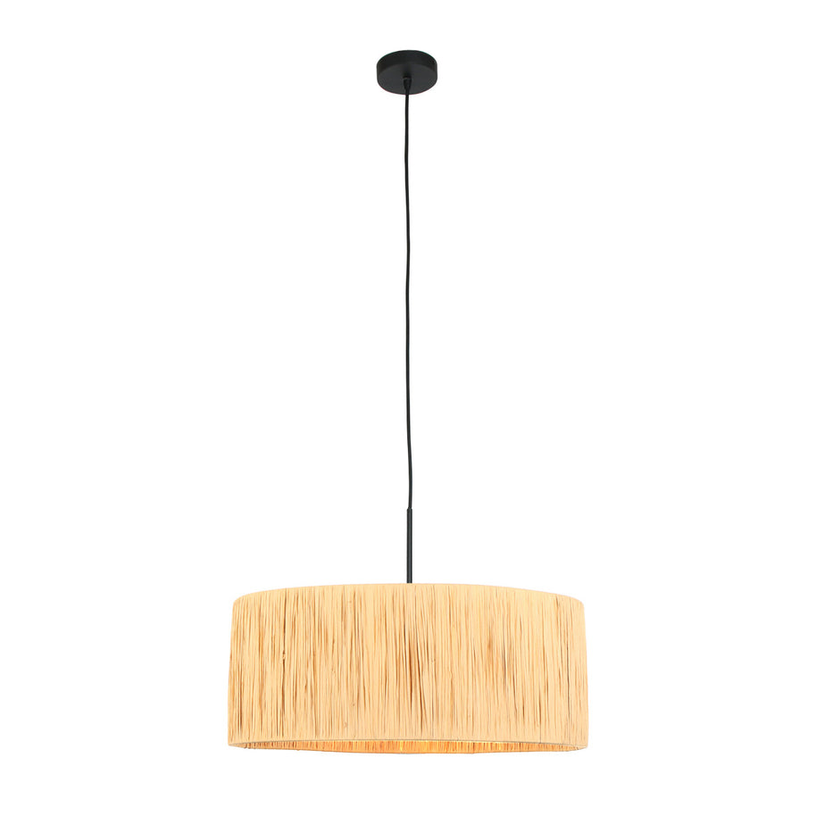 Zwarte hanglamp Sparkled Light 3754ZW met naturel gras kap