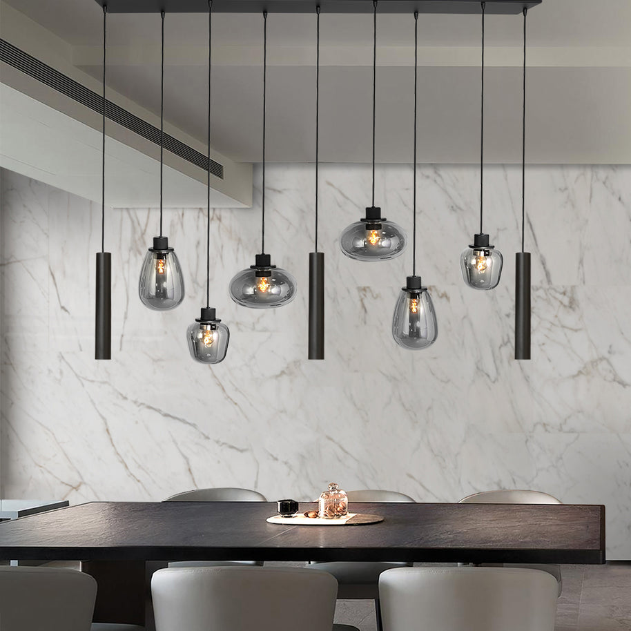 Reflexion 3796ZW hanglamp, zwart, 9-lichts met rookglas
