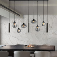 Reflexion 3796ZW hanglamp, zwart, 9-lichts met rookglas