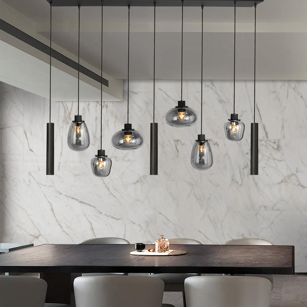 Reflexion 3796ZW hanglamp, zwart, 9-lichts met rookglas
