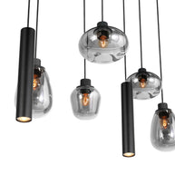 Reflexion 3796ZW hanglamp, zwart, 9-lichts met rookglas