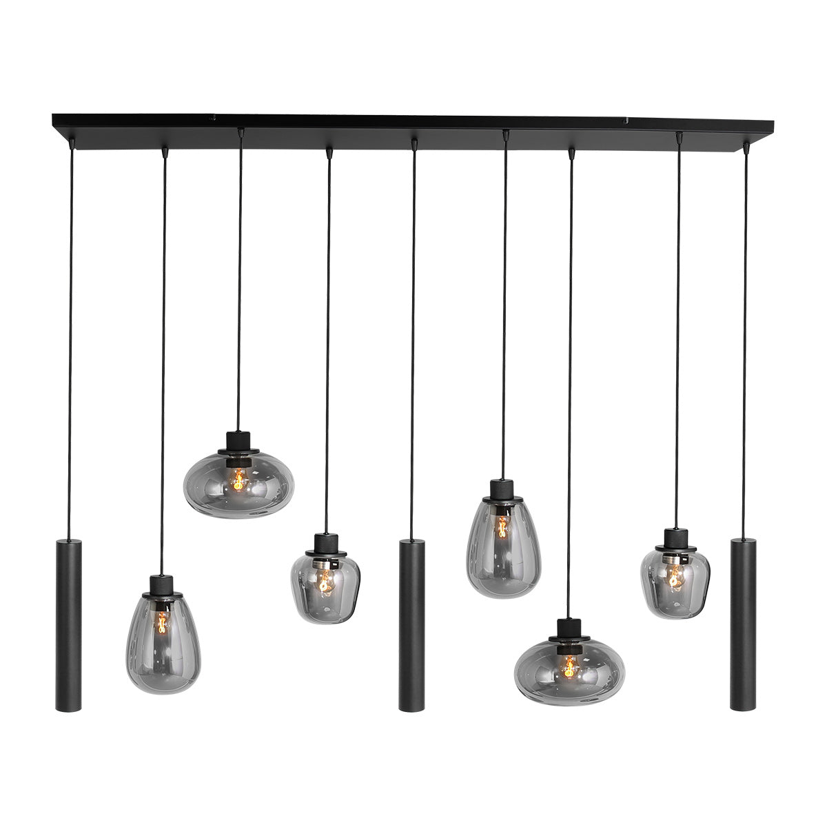 Reflexion 3796ZW hanglamp, zwart, 9-lichts met rookglas