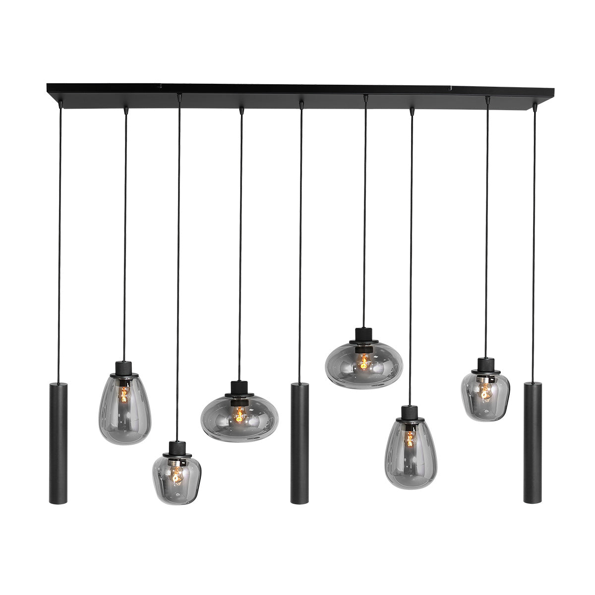 Reflexion 3796ZW hanglamp, zwart, 9-lichts met rookglas