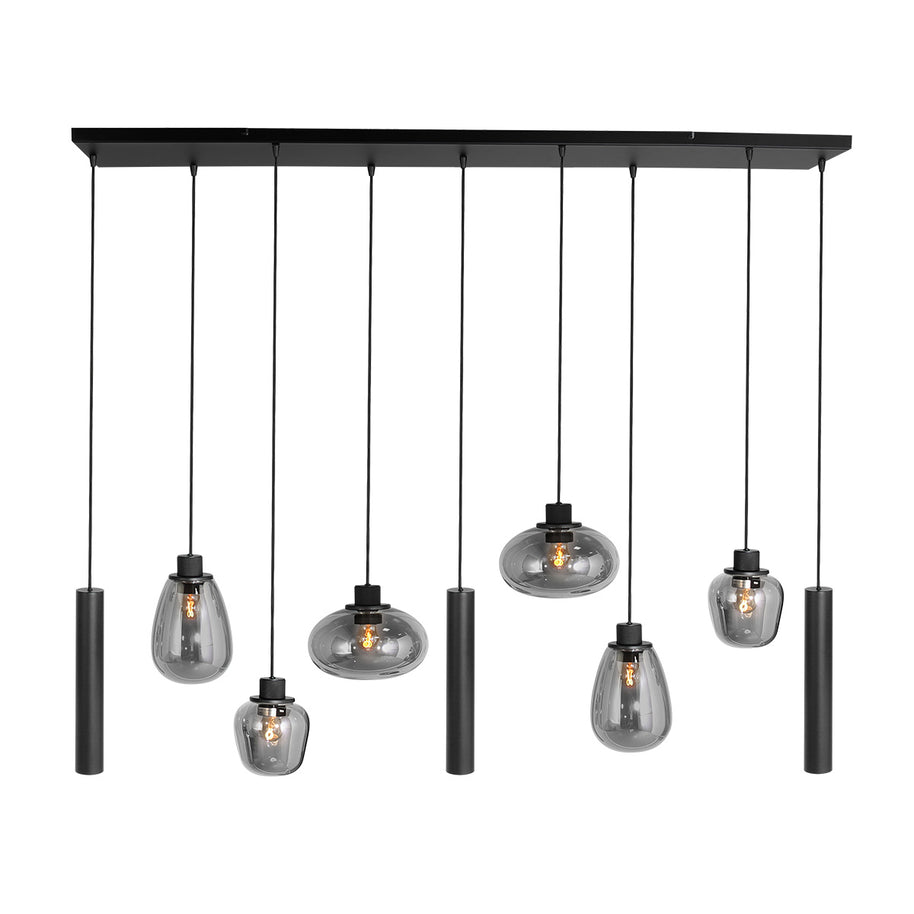 Reflexion 3796ZW hanglamp, zwart, 9-lichts met rookglas