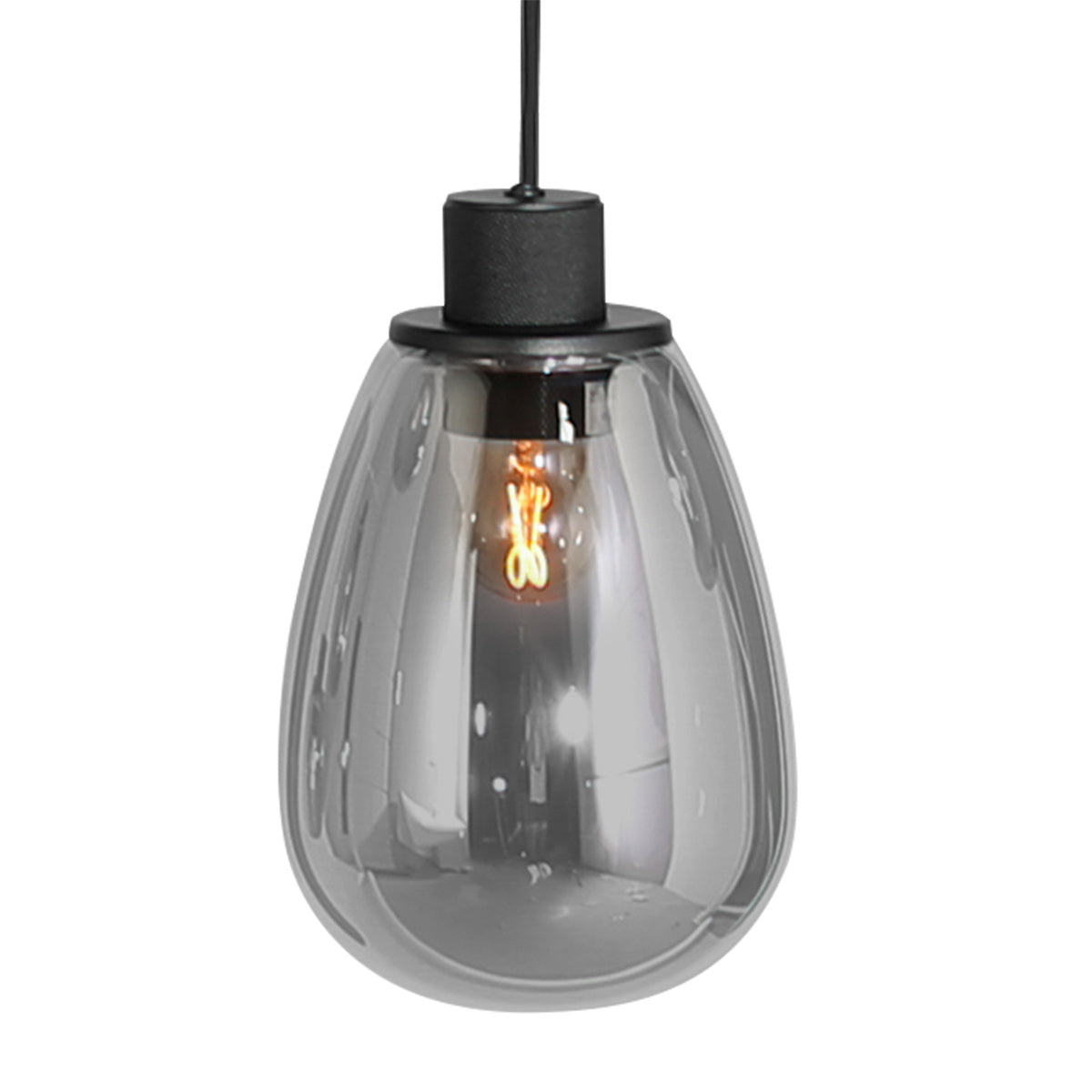 Reflexion 3796ZW hanglamp, zwart, 9-lichts met rookglas