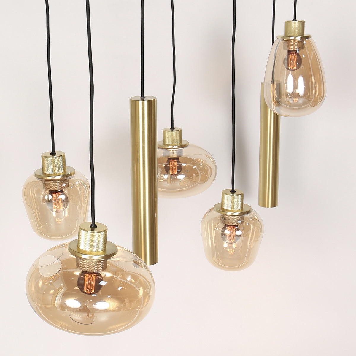 Hanglamp Reflexion 3797ME messing 9-lichts met amberkleurig glas