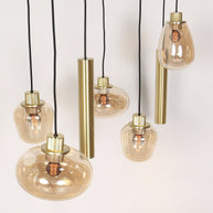 Hanglamp Reflexion 3797ME messing 9-lichts met amberkleurig glas