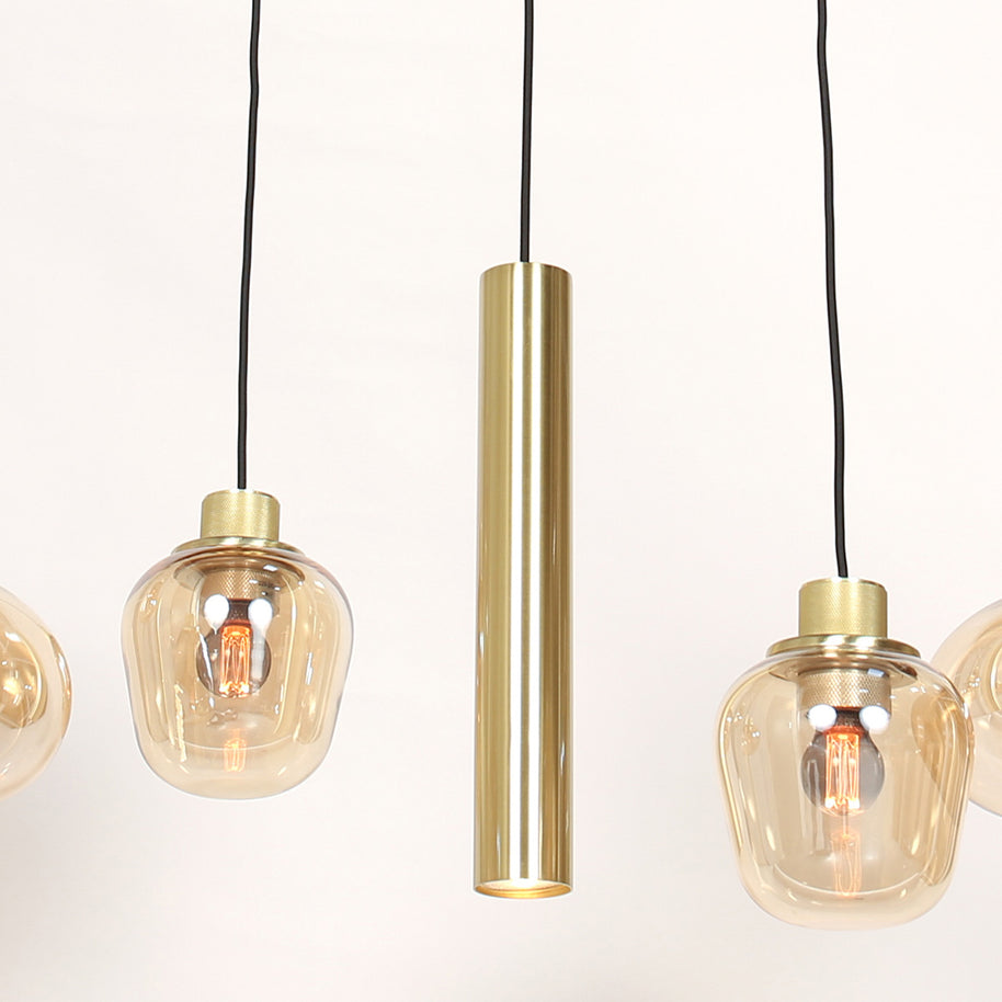 Hanglamp Reflexion 3797ME messing 9-lichts met amberkleurig glas