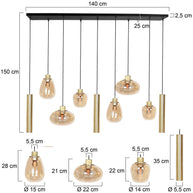 Hanglamp Reflexion 3797ME messing 9-lichts met amberkleurig glas