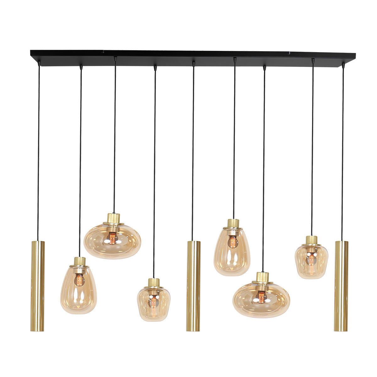 Hanglamp Reflexion 3797ME messing 9-lichts met amberkleurig glas