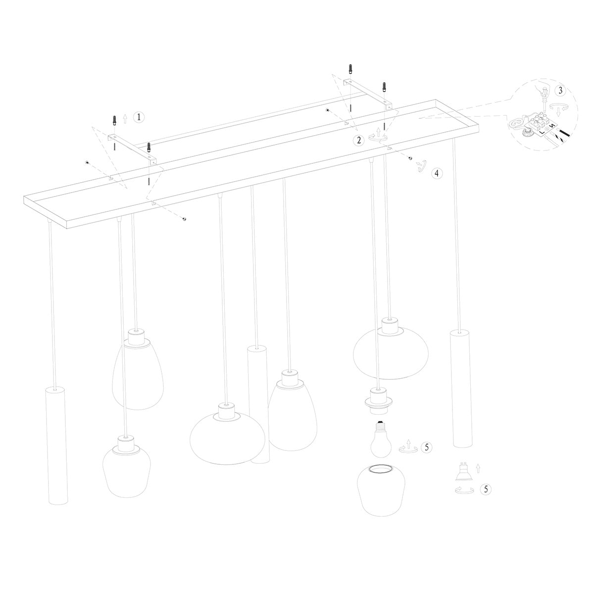 Hanglamp Reflexion 3797ME messing 9-lichts met amberkleurig glas