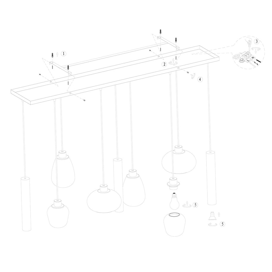 Hanglamp Reflexion 3797ME messing 9-lichts met amberkleurig glas