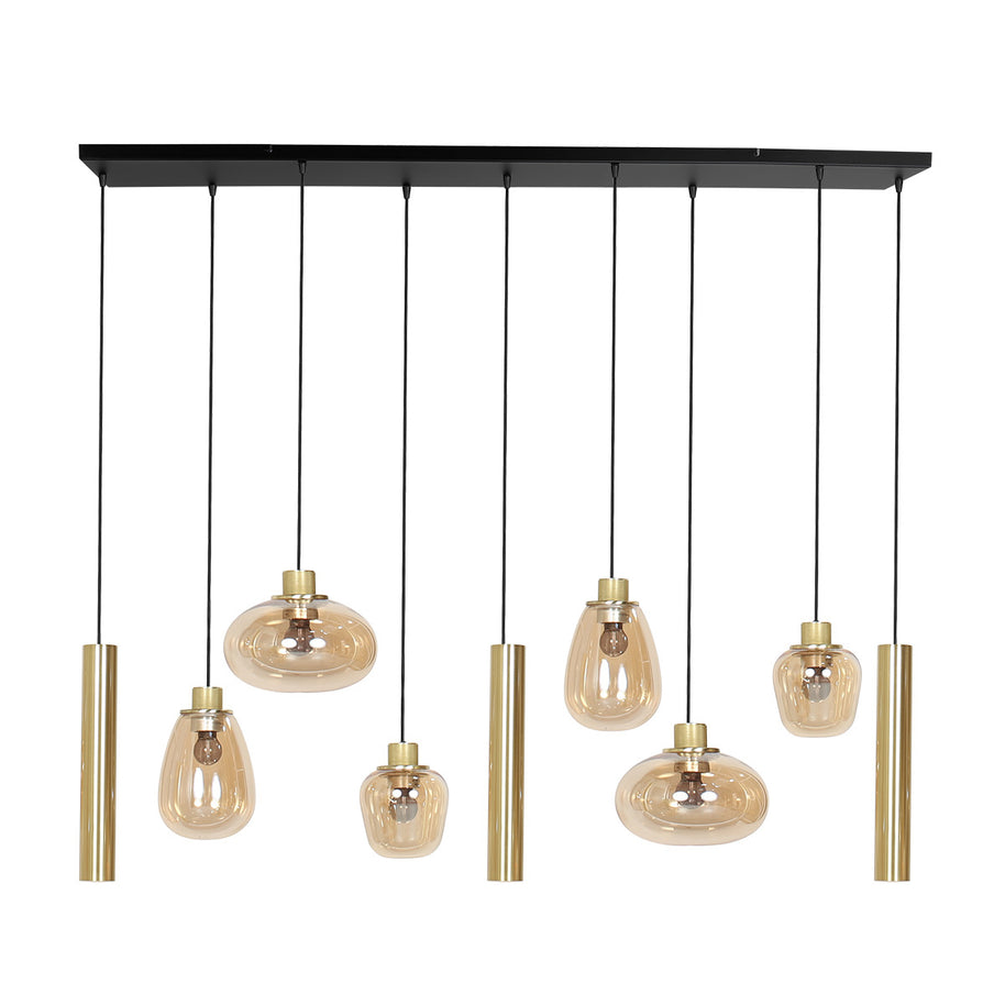 Hanglamp Reflexion 3797ME messing 9-lichts met amberkleurig glas