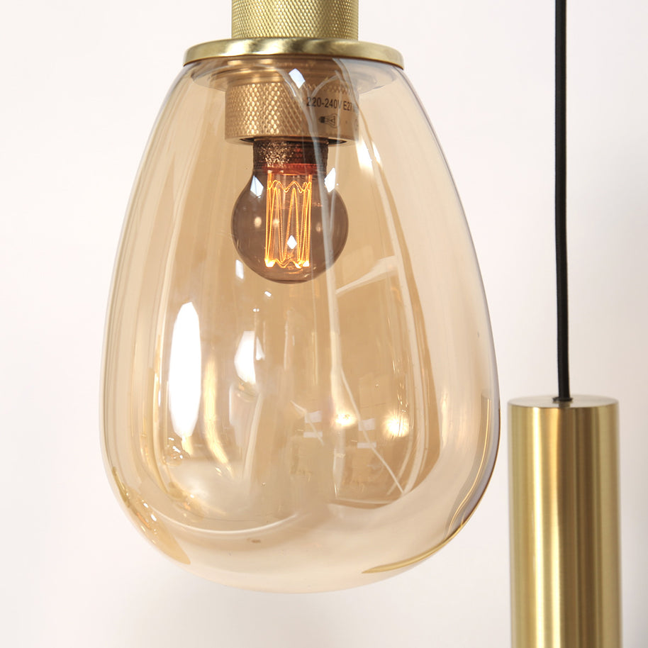 Hanglamp Reflexion 3797ME messing 9-lichts met amberkleurig glas