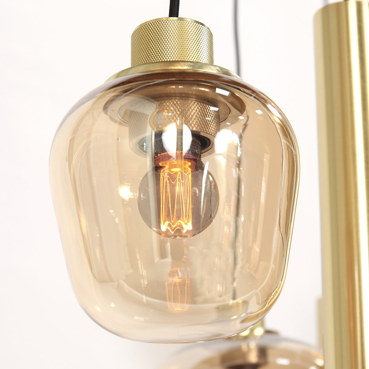 Hanglamp Reflexion 3797ME messing 9-lichts met amberkleurig glas