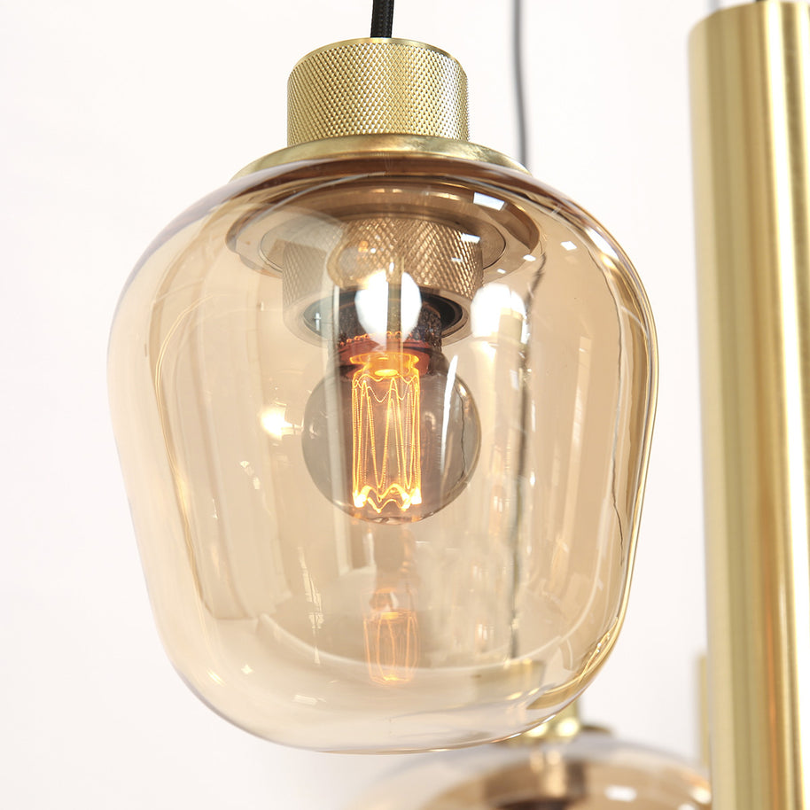 Hanglamp Reflexion 3797ME messing 9-lichts met amberkleurig glas