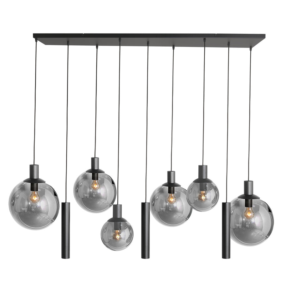 Hanglamp Bollique 3798ZW zwarte 9-lichts lamp met smokeglas