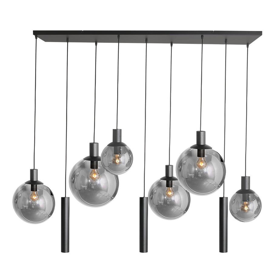 Hanglamp Bollique 3798ZW zwarte 9-lichts lamp met smokeglas