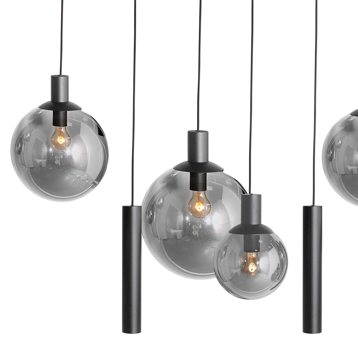 Hanglamp Bollique 3798ZW zwarte 9-lichts lamp met smokeglas