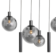 Hanglamp Bollique 3798ZW zwarte 9-lichts lamp met smokeglas