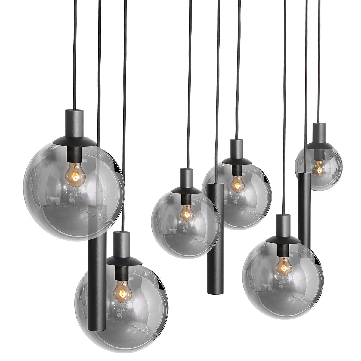 Hanglamp Bollique 3798ZW zwarte 9-lichts lamp met smokeglas