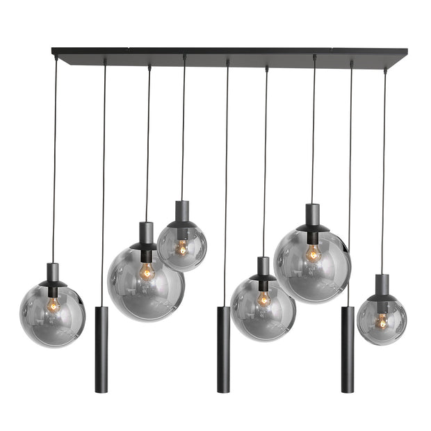 Hanglamp Bollique 3798ZW zwarte 9-lichts lamp met smokeglas