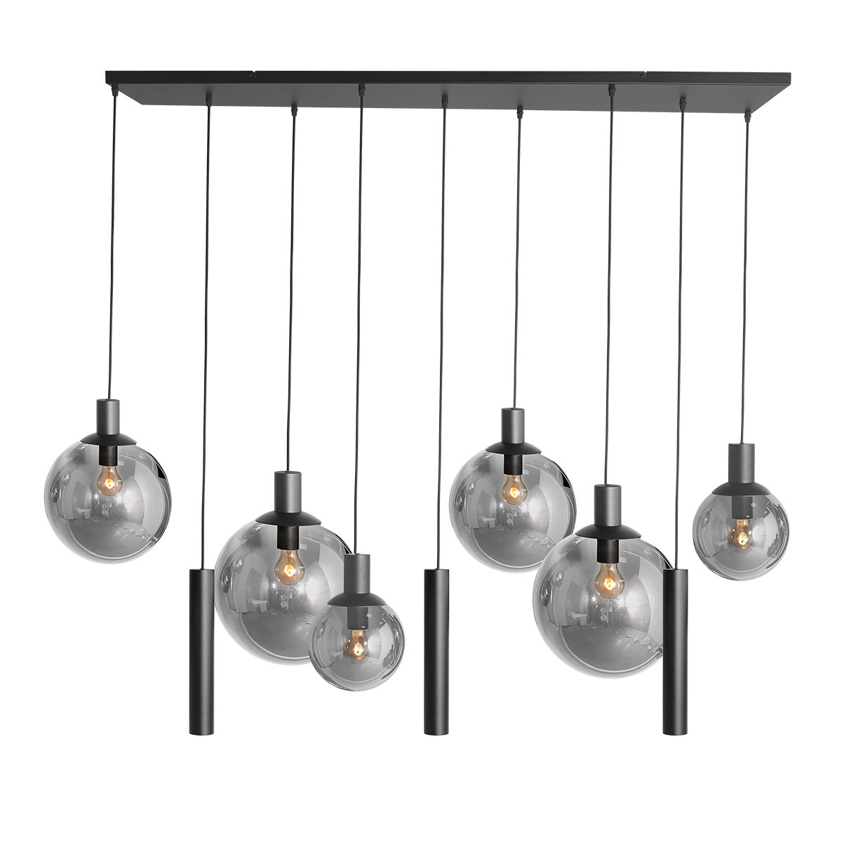 Hanglamp Bollique 3798ZW zwarte 9-lichts lamp met smokeglas