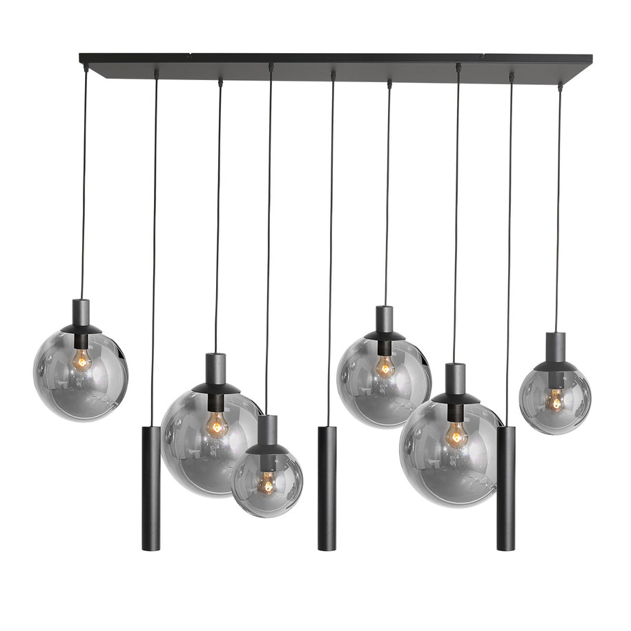 Hanglamp Bollique 3798ZW zwarte 9-lichts lamp met smokeglas
