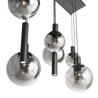 Hanglamp Bollique 3798ZW zwarte 9-lichts lamp met smokeglas
