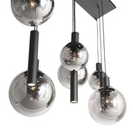 Hanglamp Bollique 3798ZW zwarte 9-lichts lamp met smokeglas