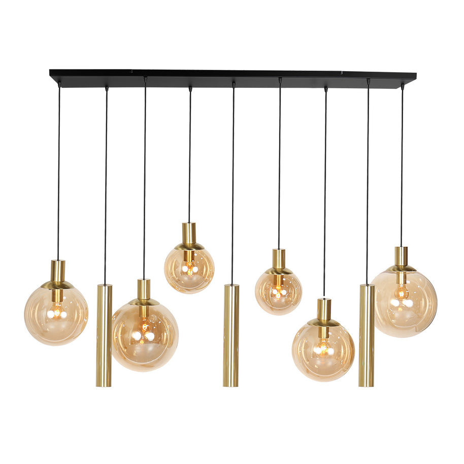 Hanglamp Bollique 3799ME messing 9-lichts met amberkleurig glas
