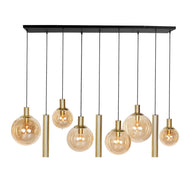 Hanglamp Bollique 3799ME messing 9-lichts met amberkleurig glas
