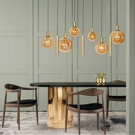 Hanglamp Bollique 3799ME messing 9-lichts met amberkleurig glas