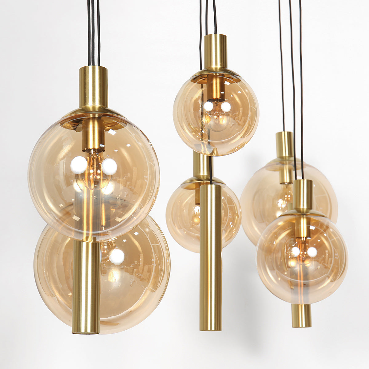 Hanglamp Bollique 3799ME messing 9-lichts met amberkleurig glas