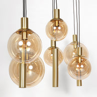Hanglamp Bollique 3799ME messing 9-lichts met amberkleurig glas