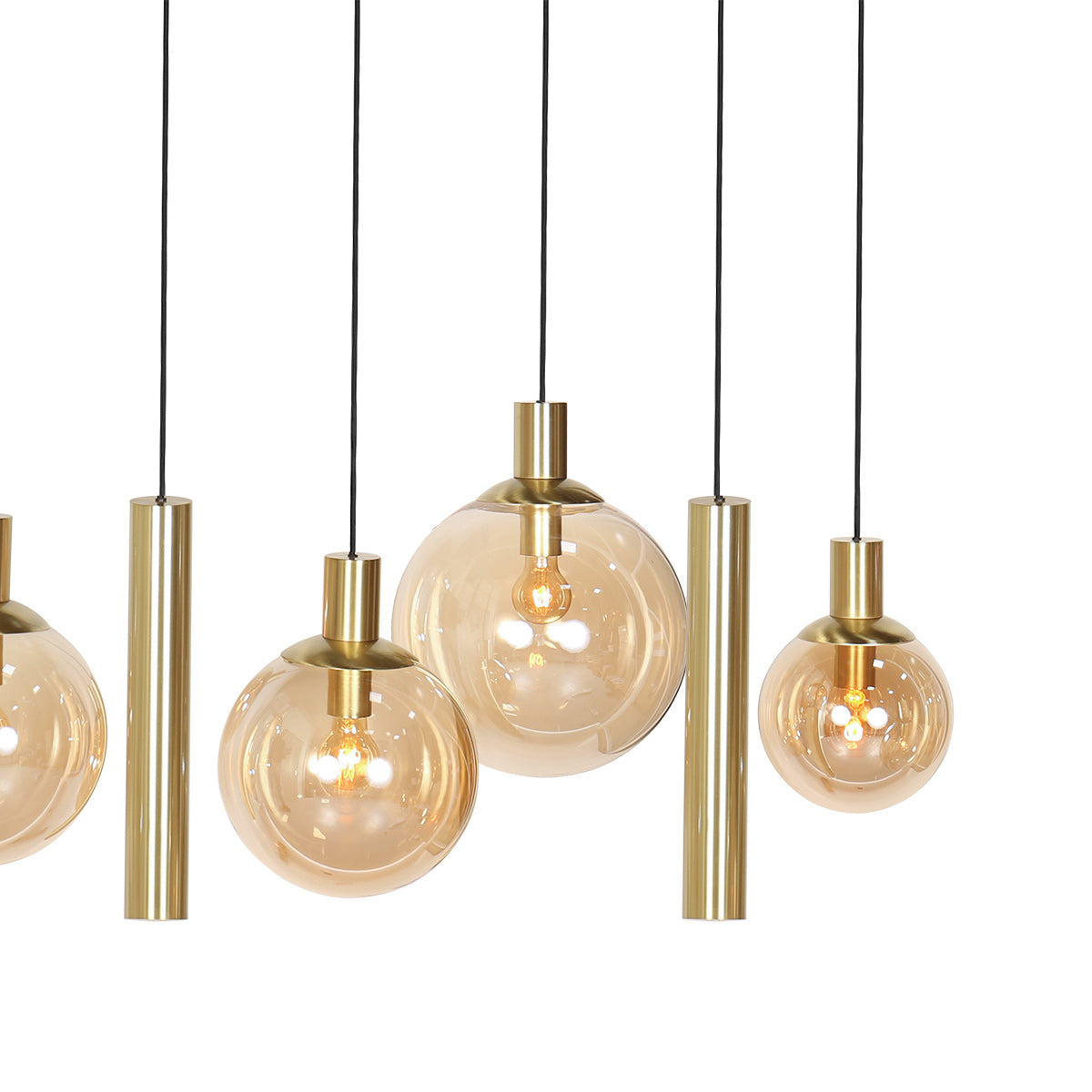 Hanglamp Bollique 3799ME messing 9-lichts met amberkleurig glas