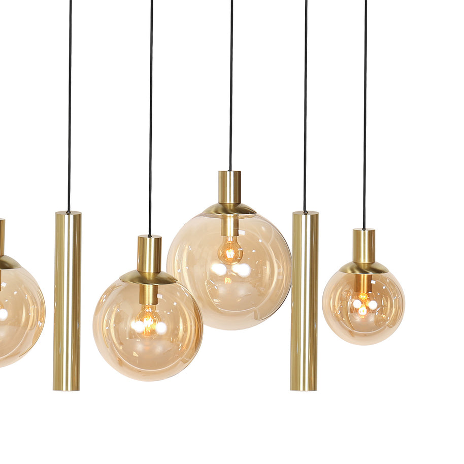 Hanglamp Bollique 3799ME messing 9-lichts met amberkleurig glas